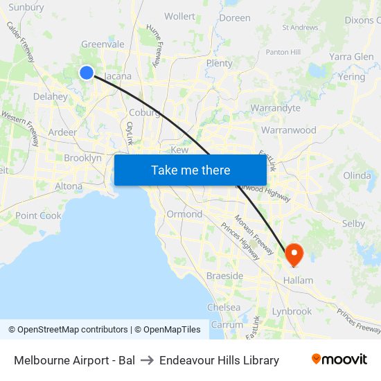 Melbourne Airport - Bal to Endeavour Hills Library map