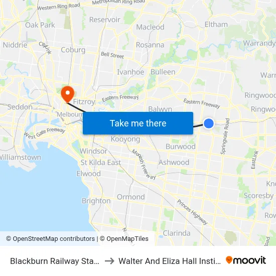 Blackburn Railway Station to Walter And Eliza Hall Institute map