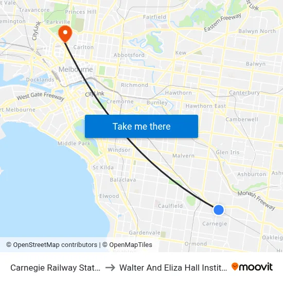 Carnegie Railway Station to Walter And Eliza Hall Institute map