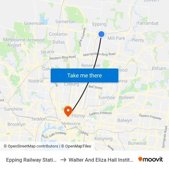 Epping Railway Station to Walter And Eliza Hall Institute map