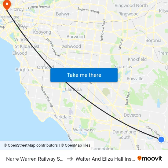 Narre Warren Railway Station to Walter And Eliza Hall Institute map