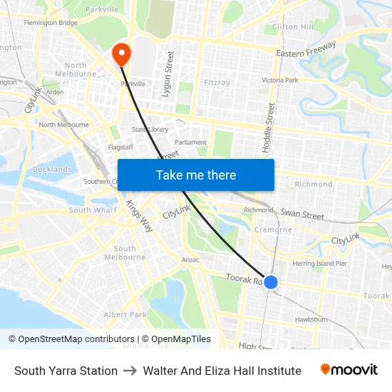 South Yarra Station to Walter And Eliza Hall Institute map