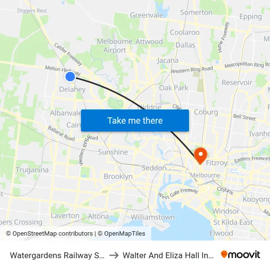 Watergardens Railway Station to Walter And Eliza Hall Institute map