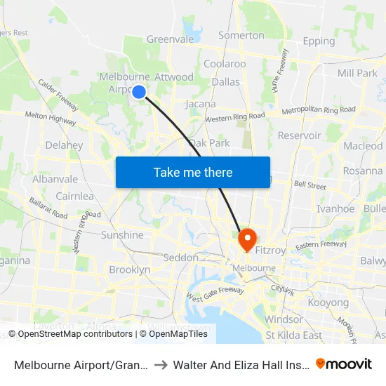 Melbourne Airport/Grants Rd to Walter And Eliza Hall Institute map