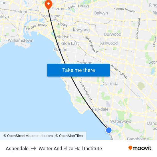 Aspendale to Walter And Eliza Hall Institute map