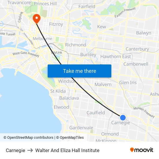 Carnegie to Walter And Eliza Hall Institute map