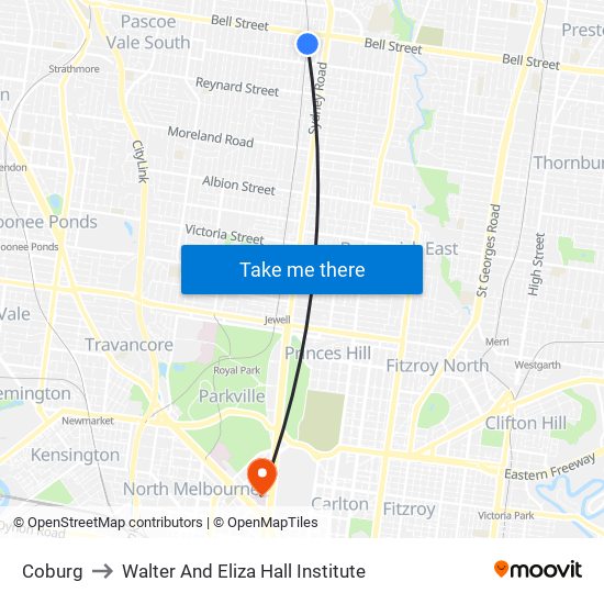Coburg to Walter And Eliza Hall Institute map