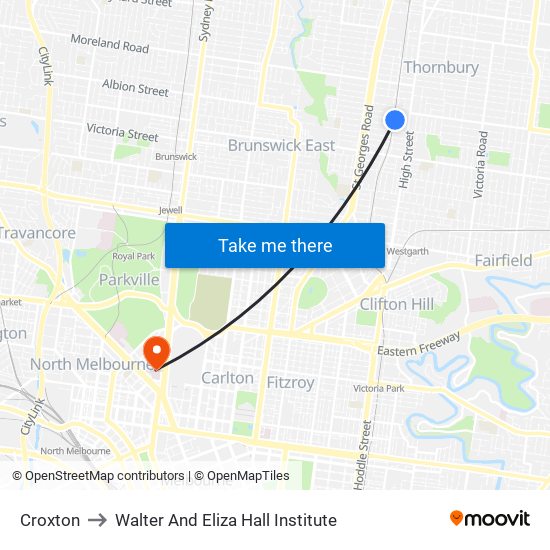 Croxton to Walter And Eliza Hall Institute map