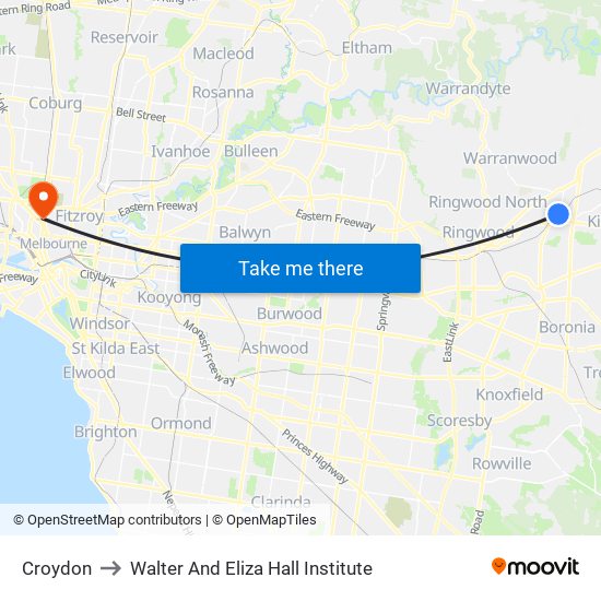 Croydon to Walter And Eliza Hall Institute map