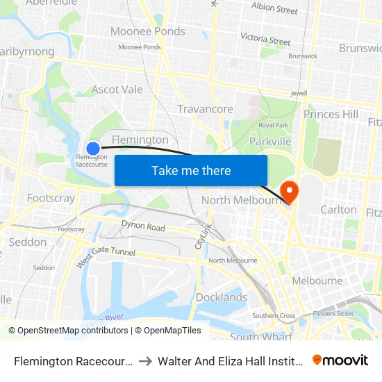 Flemington Racecourse to Walter And Eliza Hall Institute map
