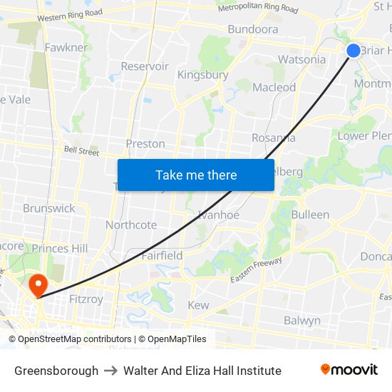 Greensborough to Walter And Eliza Hall Institute map