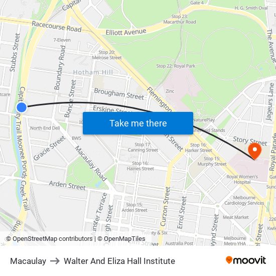 Macaulay to Walter And Eliza Hall Institute map