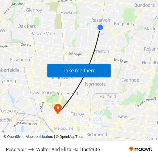 Reservoir to Walter And Eliza Hall Institute map