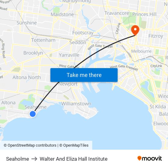 Seaholme to Walter And Eliza Hall Institute map