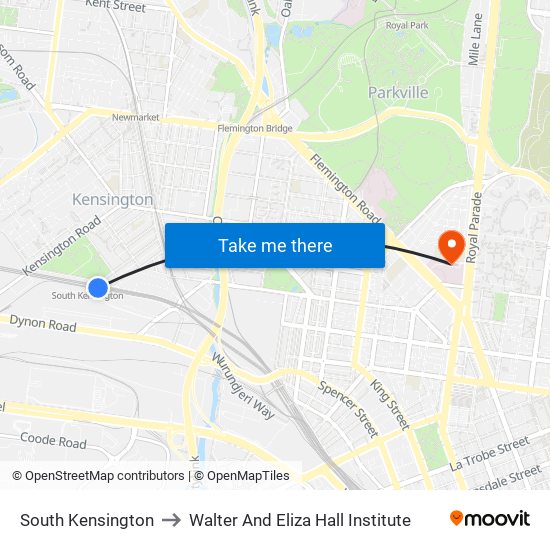 South Kensington to Walter And Eliza Hall Institute map