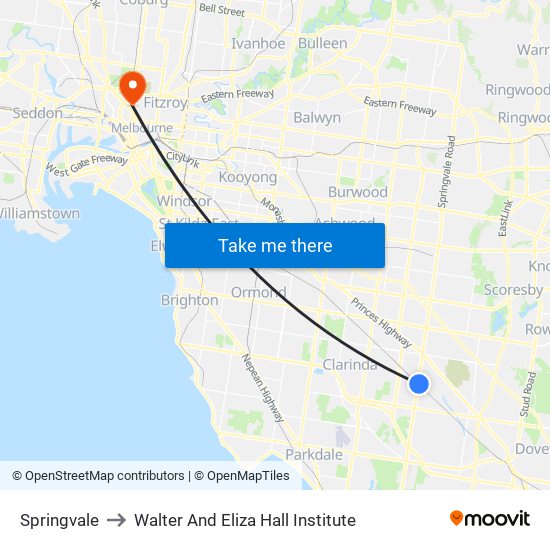 Springvale to Walter And Eliza Hall Institute map