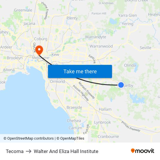 Tecoma to Walter And Eliza Hall Institute map