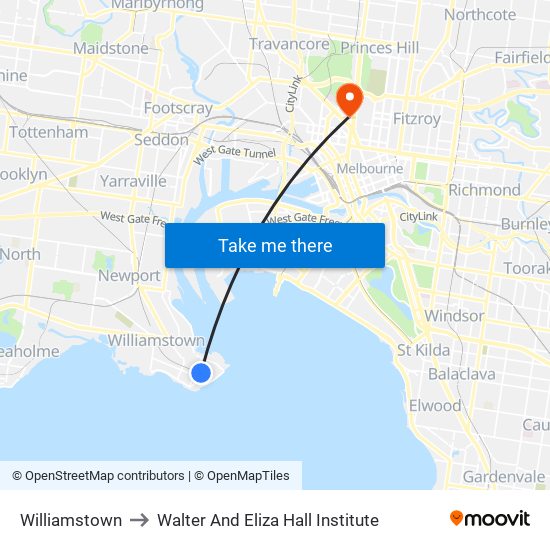 Williamstown to Walter And Eliza Hall Institute map