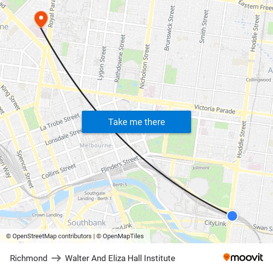 Richmond to Walter And Eliza Hall Institute map