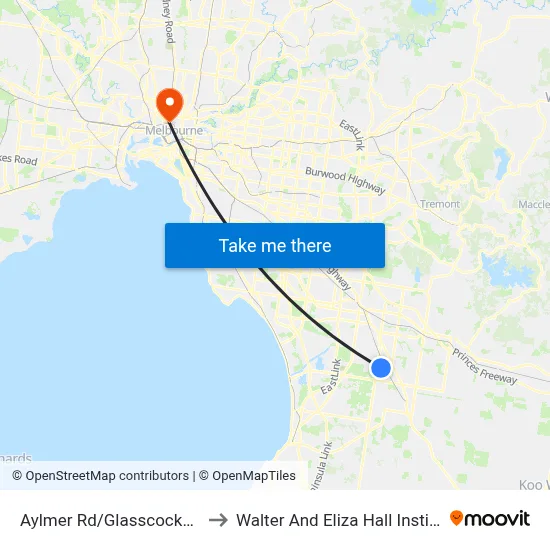Aylmer Rd/Glasscocks Rd to Walter And Eliza Hall Institute map
