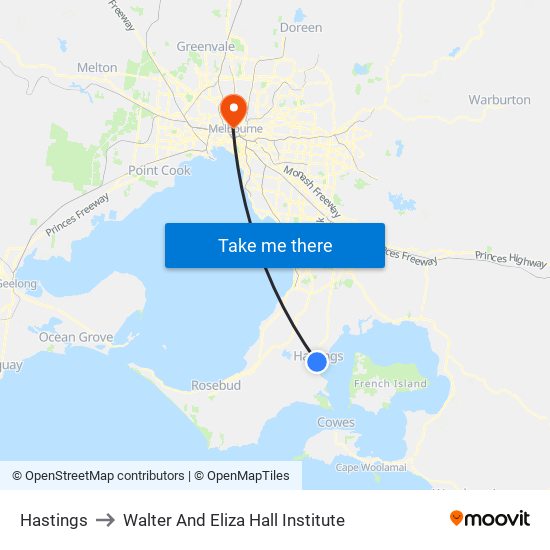 Hastings to Walter And Eliza Hall Institute map