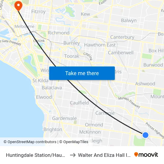 Huntingdale Station/Haughton Rd to Walter And Eliza Hall Institute map