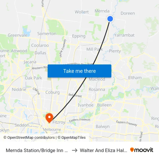 Mernda Station/Bridge Inn Rd to Walter And Eliza Hall Institute map