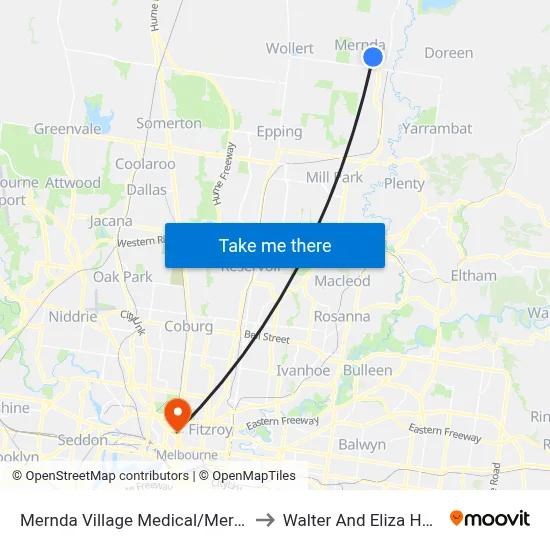 Mernda Village Medical/Mernda Village Dr to Walter And Eliza Hall Institute map