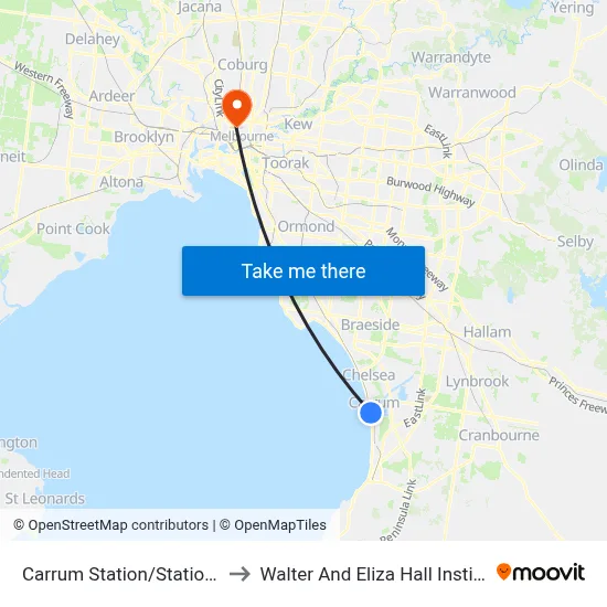 Carrum Station/Station St to Walter And Eliza Hall Institute map