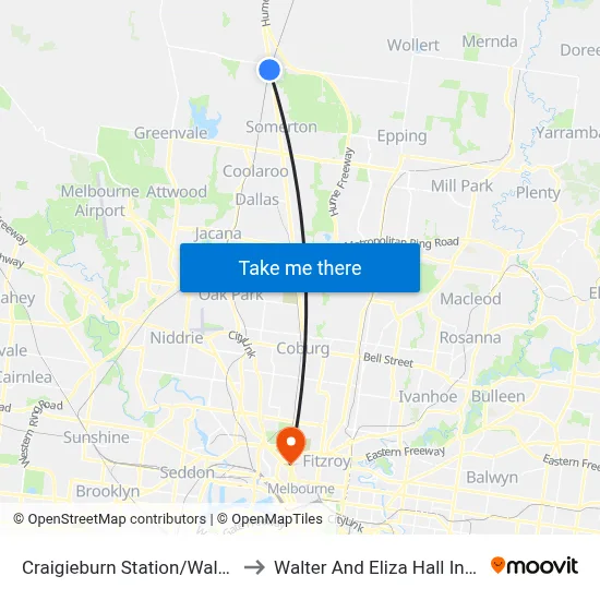 Craigieburn Station/Walters St to Walter And Eliza Hall Institute map