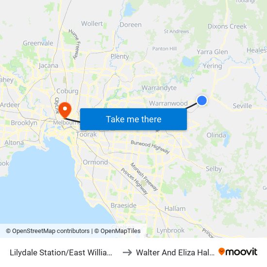 Lilydale Station/East William St (Lilydale) to Walter And Eliza Hall Institute map