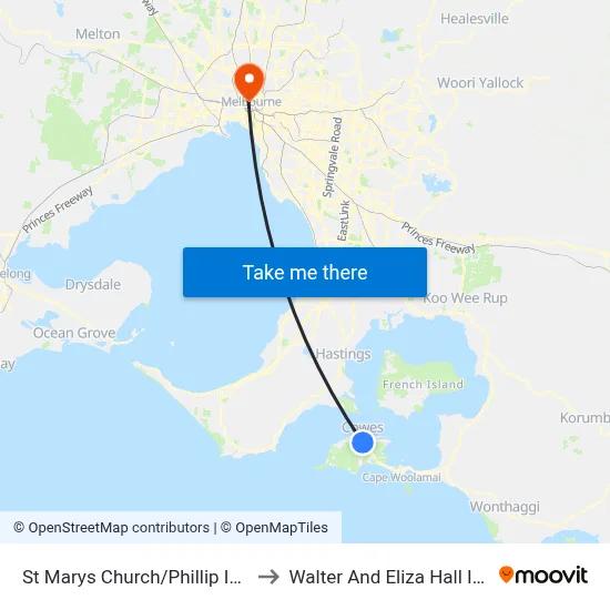 St Marys Church/Phillip Island Rd to Walter And Eliza Hall Institute map