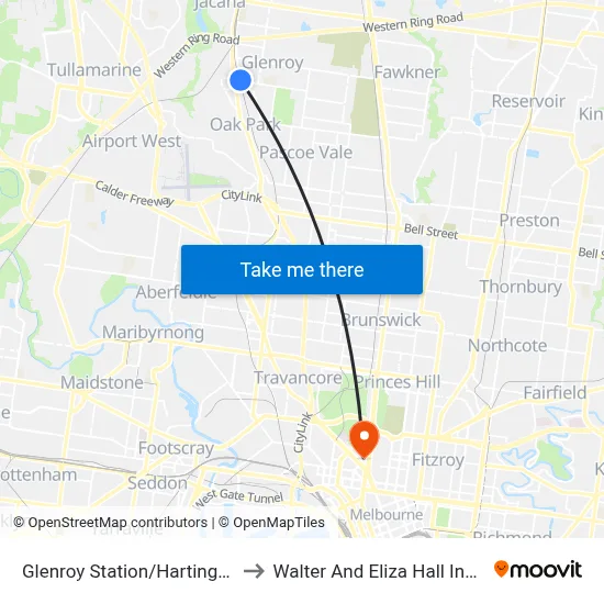 Glenroy Station/Hartington St to Walter And Eliza Hall Institute map