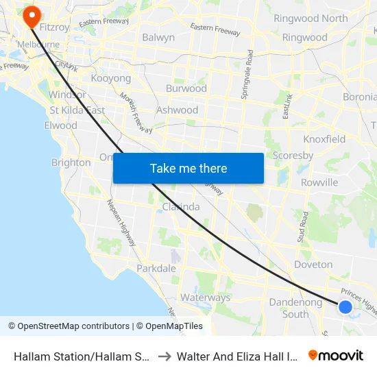 Hallam Station/Hallam South Rd to Walter And Eliza Hall Institute map