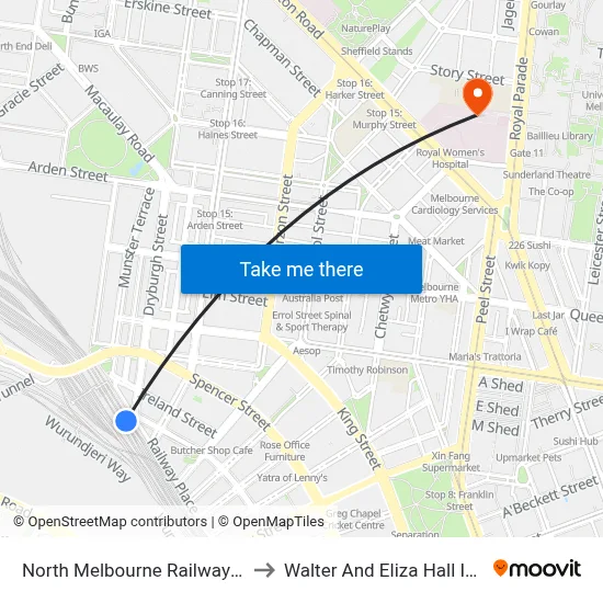 North Melbourne Railway Station to Walter And Eliza Hall Institute map