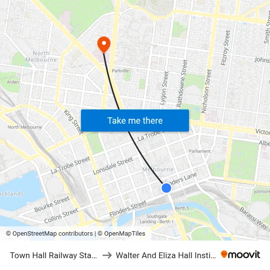 Town Hall Railway Station to Walter And Eliza Hall Institute map
