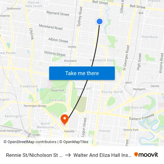 Rennie St/Nicholson St #131 to Walter And Eliza Hall Institute map