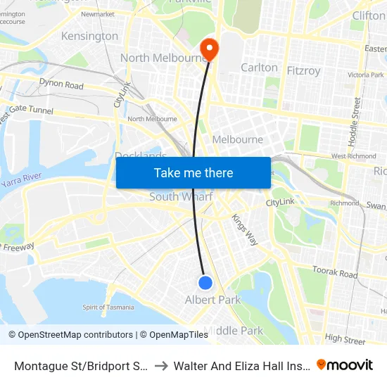 Montague St/Bridport St #28 to Walter And Eliza Hall Institute map