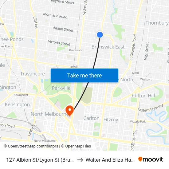 Albion St/Lygon St #127 to Walter And Eliza Hall Institute map