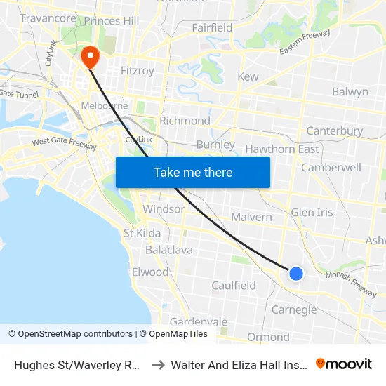 Hughes St/Waverley Rd #63 to Walter And Eliza Hall Institute map