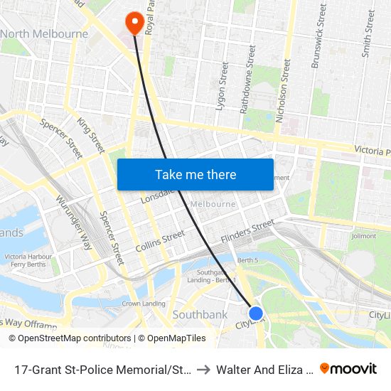 17-Grant St-Police Memorial/St Kilda Rd (Southbank) to Walter And Eliza Hall Institute map