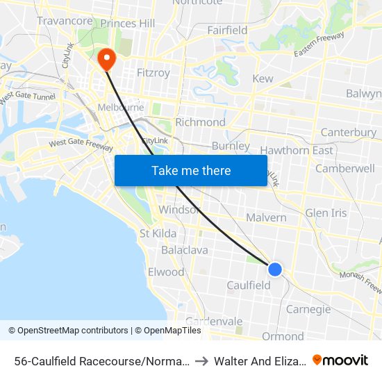 56-Caulfield Racecourse/Normanby Rd (Caulfield North) to Walter And Eliza Hall Institute map