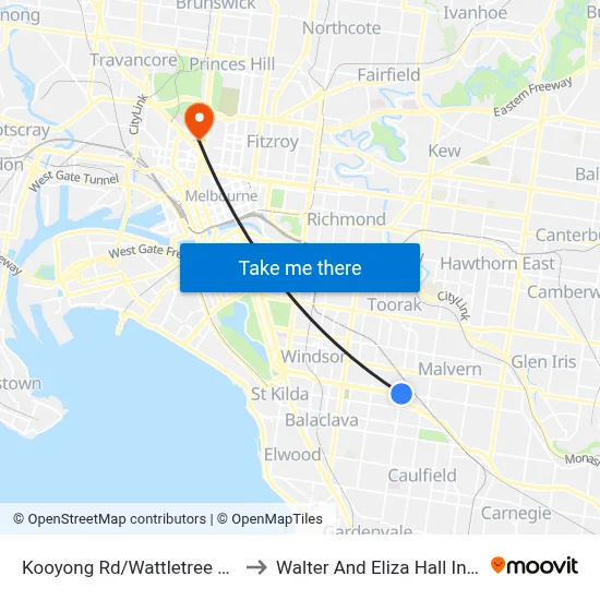 Kooyong Rd/Wattletree Rd #42 to Walter And Eliza Hall Institute map