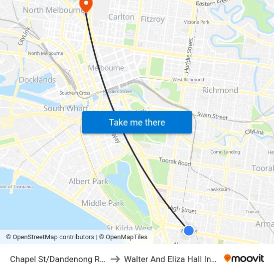 Chapel St/Dandenong Rd #32 to Walter And Eliza Hall Institute map