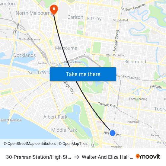 30-Prahran Station/High St (Prahran) to Walter And Eliza Hall Institute map