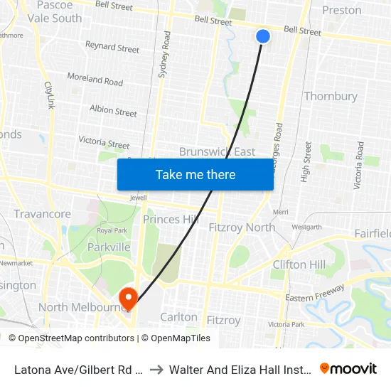 Latona Ave/Gilbert Rd #39 to Walter And Eliza Hall Institute map