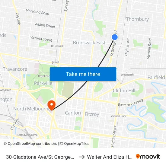Gladstone Ave/St Georges Rd #30 to Walter And Eliza Hall Institute map