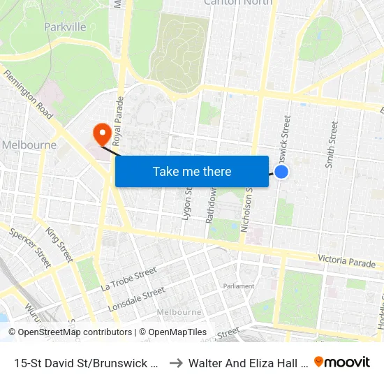 St David St/Brunswick St #15 to Walter And Eliza Hall Institute map