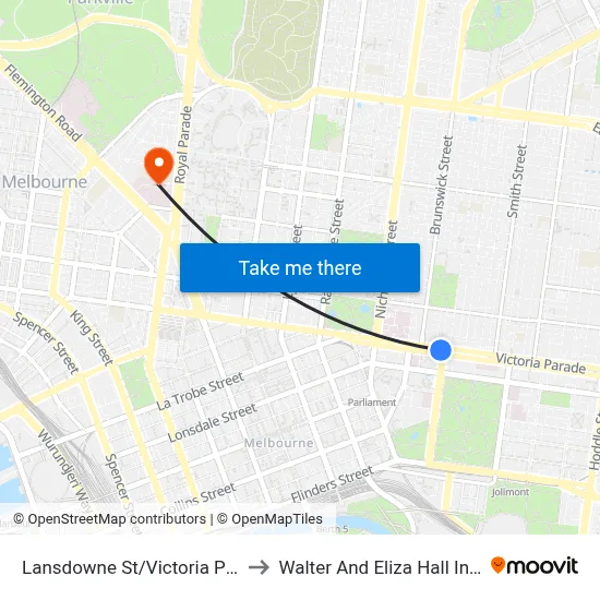 Lansdowne St/Victoria Pde #13 to Walter And Eliza Hall Institute map