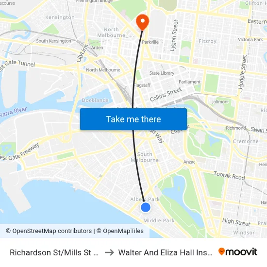 Richardson St/Mills St #135 to Walter And Eliza Hall Institute map